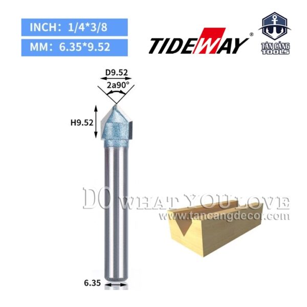 Mũi Router TideWay Đánh Rãnh V 90 Độ 9.52 mm Cốt 6.35 mm