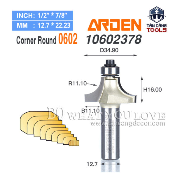 Mũi Router Arden Bo Góc R11.1 Cốt 12.7 mm Arden 0602 Corner Round Bit