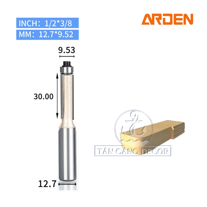 Mũi Router Arden Phay Thẳng bi dưới 9.53 x 30 mm Cốt 12.7 mm Arden 0201 - Ảnh 6