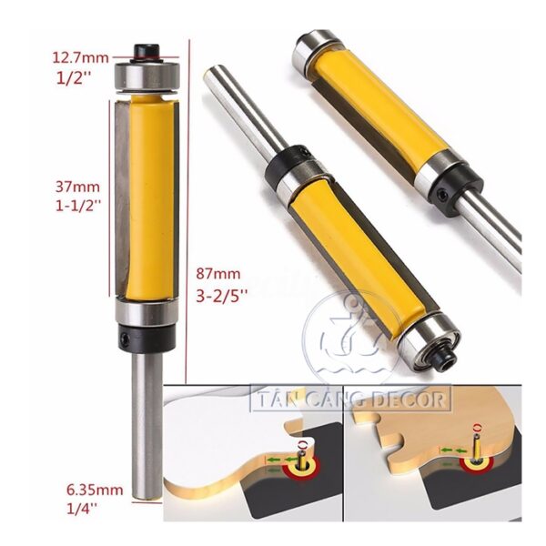 Mũi Router Phay Thẳng Bi Trên – Dưới 37mm Cốt 6.35 mm