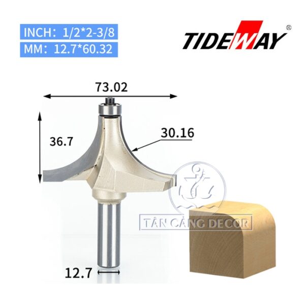 Mũi Router TideWay Bo Góc R30.16 Cốt 12.7 mm
