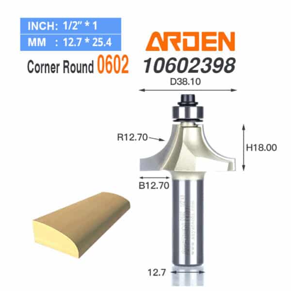 Mũi Router Arden Bo Góc R12.7 Cốt 12.7 mm Arden 0602 Corner Round Bit