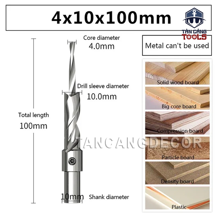 Mũi khoan 2 tầng chuôi tròn 4x10x100