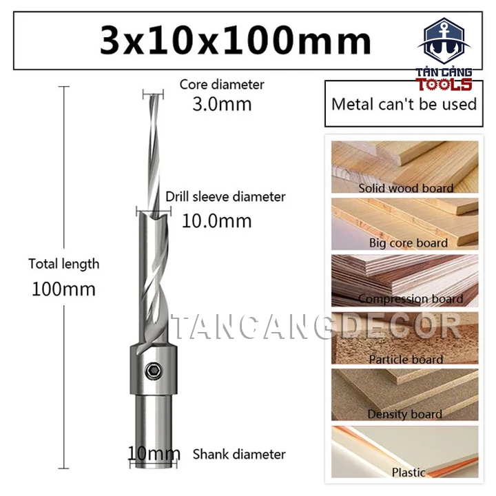 Mũi khoan 2 tầng chuôi tròn 3x10x100