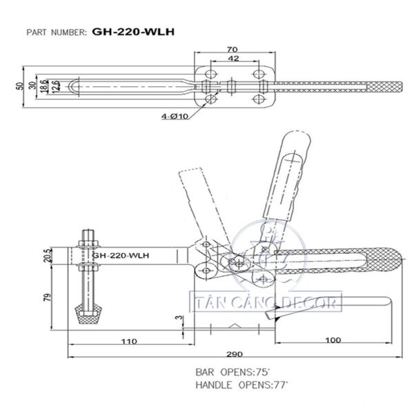 Alternative view of Sập mỏ cò dạng thẳng loại 25cm