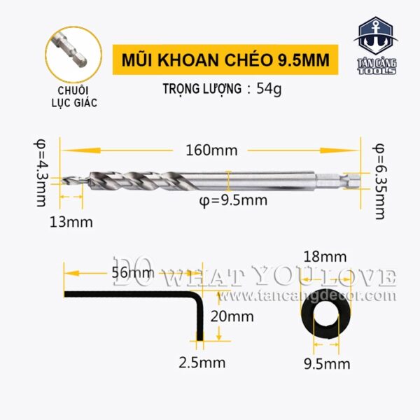 Mũi Khoan Chéo 9.5 mm Chuôi Lục Giác