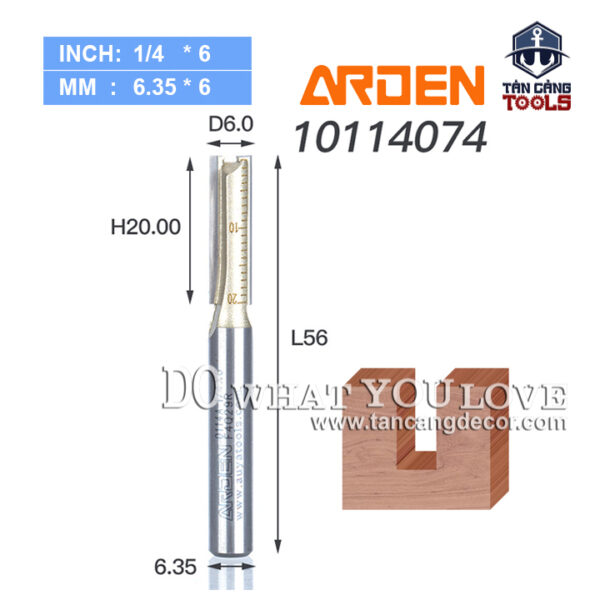 Mũi Router Arden Móc Rãnh 20 x 6mm Cốt 6.35 mm Arden 0114