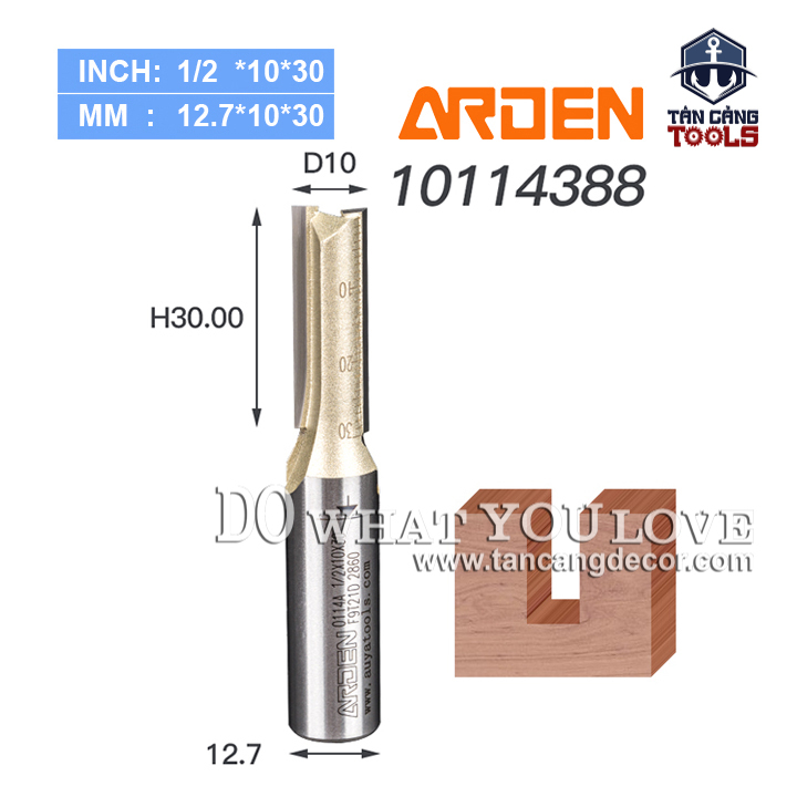 Mũi Router Arden Móc Rãnh 30 x 10mm Cốt 12.7 mm Arden 0114