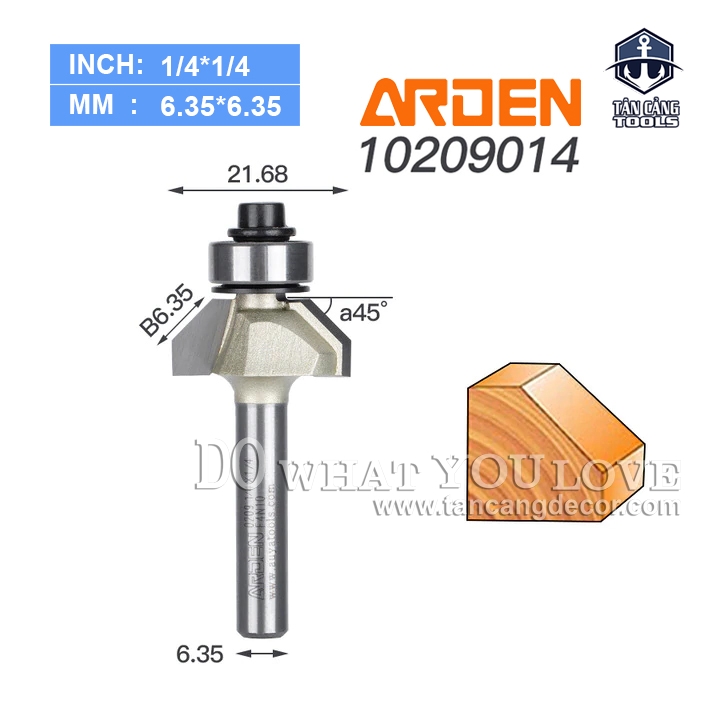 Mũi Router Arden Vát 45 Độ 6.35 mm Cốt 6.35 mm Arden 0209