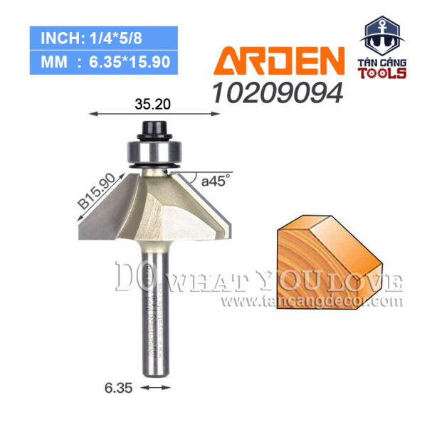 Mũi Router Arden Vát 45 Độ 15.9 mm Cốt 6.35 mm Arden 0209