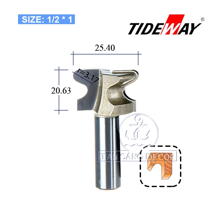 Mũi Router Tạo Tay Nắm Âm Tideway 25.4 mm Cốt 12.7 mm