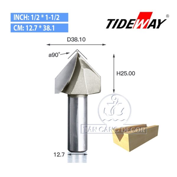 Mũi Router TideWay Đánh Rãnh V 90 Độ 38.1 mm Cốt 12.7 mm - Ảnh 5