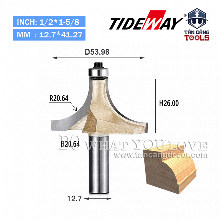 Mũi Router TideWay Bo Góc R20.64 Cốt 12.7 mm