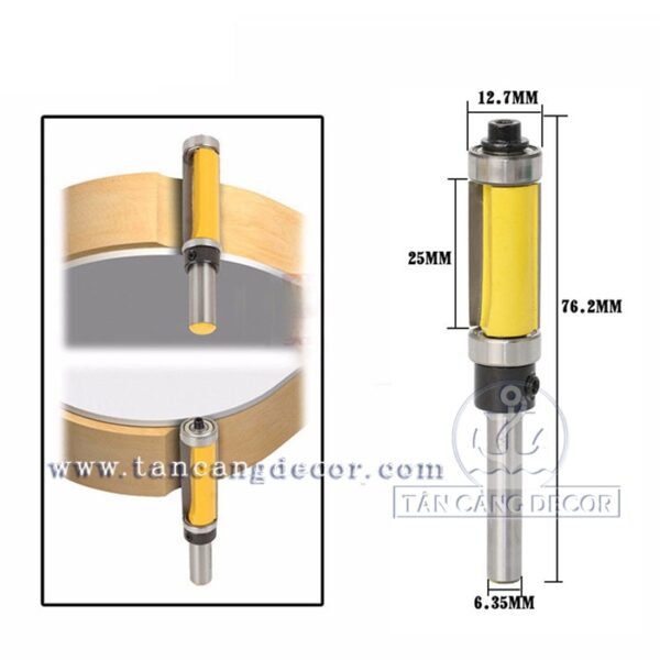 Mũi Router Phay Thẳng Bi Trên – Dưới 25mm Cốt 6.35 mm