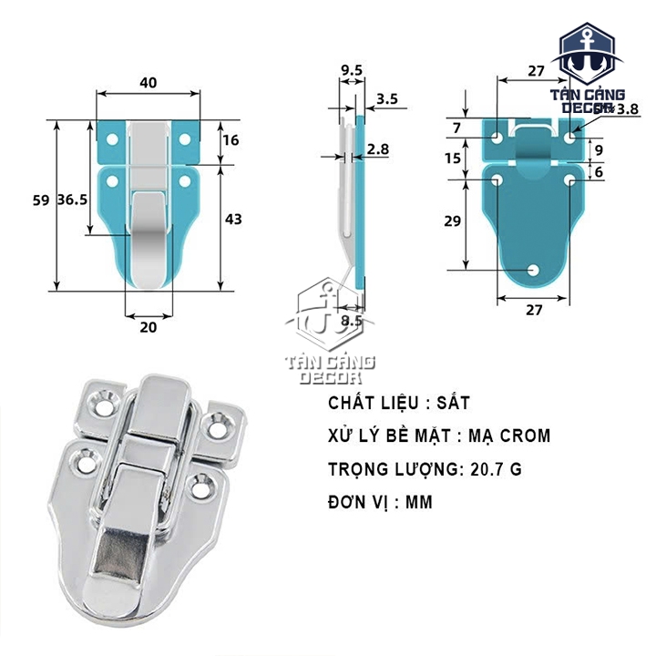 Khóa Hộp 24 Thép - KT 4 x 6 cm