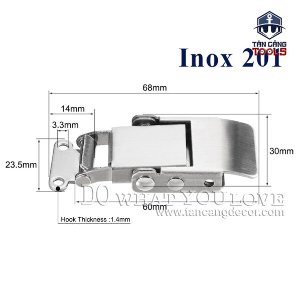 Khóa gài Inox 201 loại trơn Cao Cấp - KT :6.8 cm