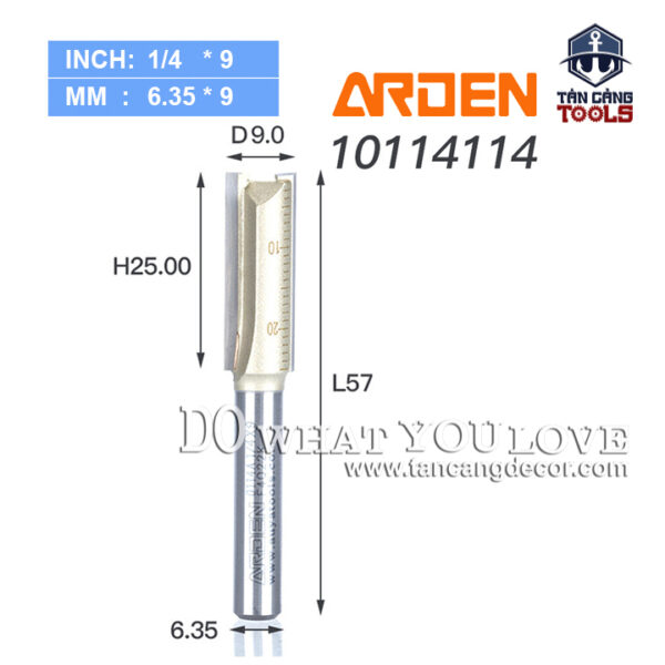 Mũi Router Arden  Móc Rãnh 25 x 9mm Cốt 6.35 mm Arden 0114