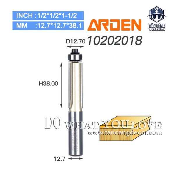 Mũi Router Arden Phay Thẳng bi dưới 12.7 x 38 mm Cốt 12.7 mm Arden 0202