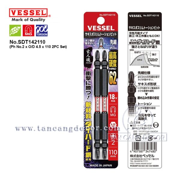 Bộ 2 Mũi Bắt Vít VESSEL PH2 110mm SDT142110