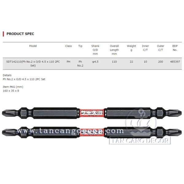 Alternative view of Bộ 2 Mũi Bắt Vít VESSEL PH2 110mm SDT142110