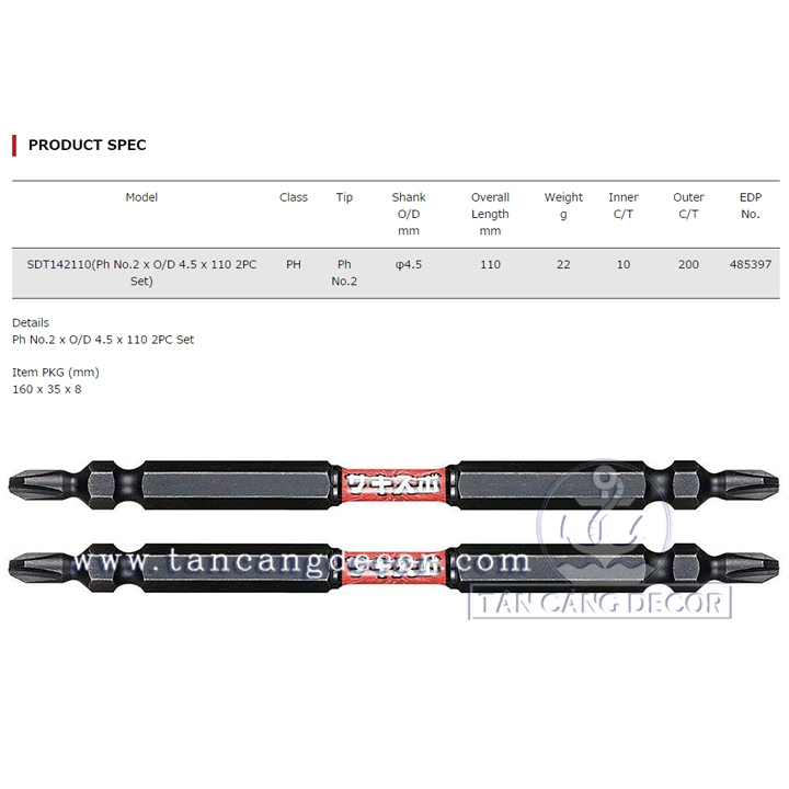 Bộ 2 Mũi Bắt Vít VESSEL PH2 110mm SDT142110 - Ảnh 2
