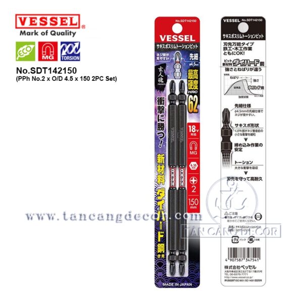 Bộ 2 Mũi Bắt Vít VESSEL PH2 150mm SDT142150