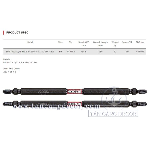 Alternative view of Bộ 2 Mũi Bắt Vít VESSEL PH2 150mm SDT142150