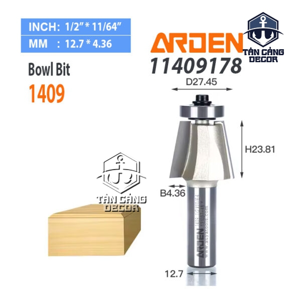 Mũi Router Arden Phay Vát 80 Độ 27.45 x 24 Cốt 12.7 mm Arden 1409