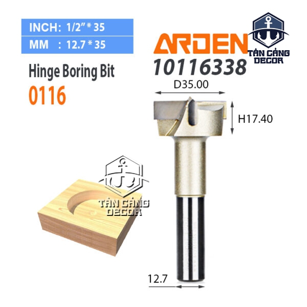 Mũi Router Arden Khoét Gỗ Phi 35mm Cốt 12.7 mm Arden 0116 Hinge Boring Bit
