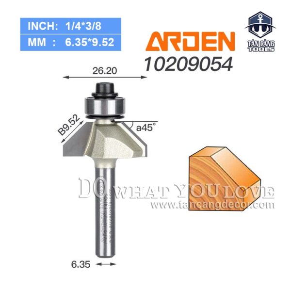 Mũi Router Arden Vát 45 Độ 9.52 mm Cốt 6.35 mm Arden 0209