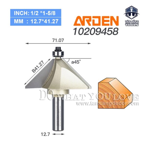 Mũi Router Arden Vát 45 Độ 41.27 mm Cốt 12.7 mm Arden 0209
