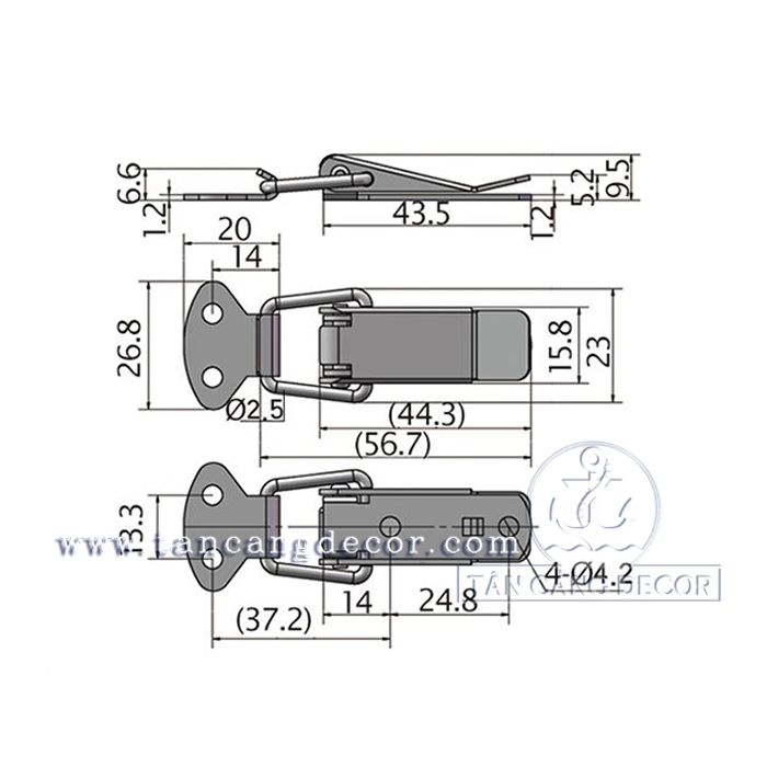 Khóa gài Inox 201 loại trơn size S 56.7mm - Ảnh 2