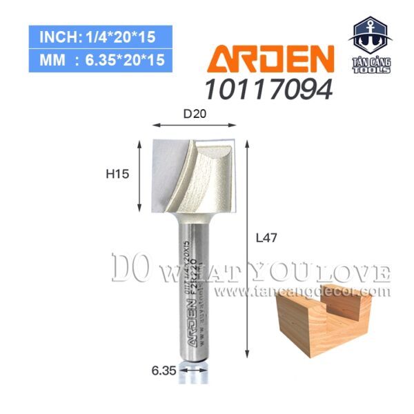 Mũi Router Arden Lấy Nền 20 x 15 mm Cốt 6.35 mm Arden 0117