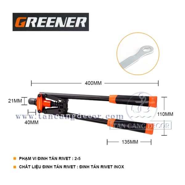 Kìm rút riveter inox 16 inches Greener không bình chứa