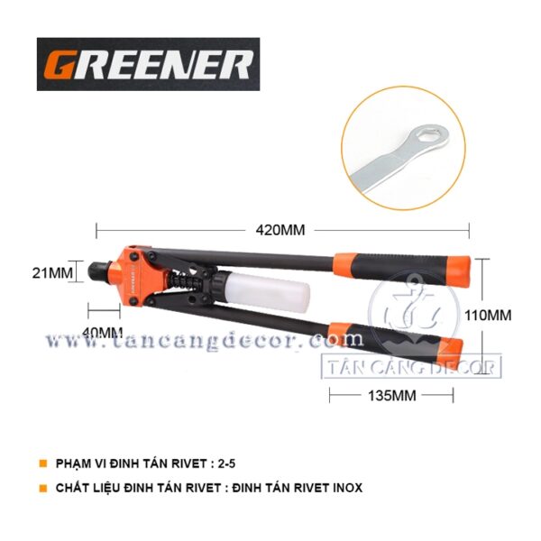 Kìm rút riveter inox 16 inches GREENER có bình chứa