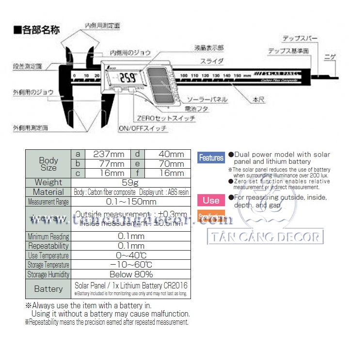 Thước kẹp điện tử năng lượng kép Shinwa CR2016 150 mm - Ảnh 7