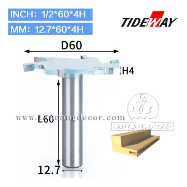 Mũi Router Tạo Rãnh Cạnh Tideway 4 x 60 mm Cốt 12.7 mm