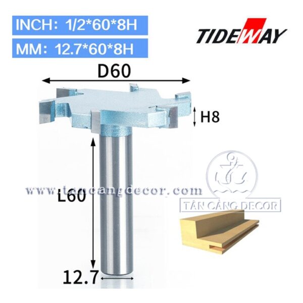 Mũi Router Tạo Rãnh Cạnh Tideway 8 x 60 mm Cốt 12.7 mm