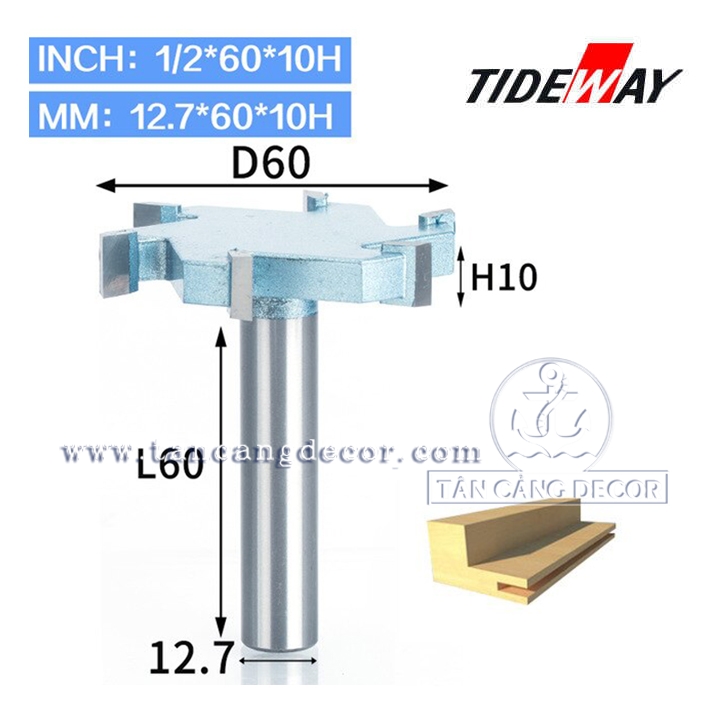 Mũi Router Tạo Rãnh Cạnh Tideway 10 x 60 mm Cốt 12.7 mm