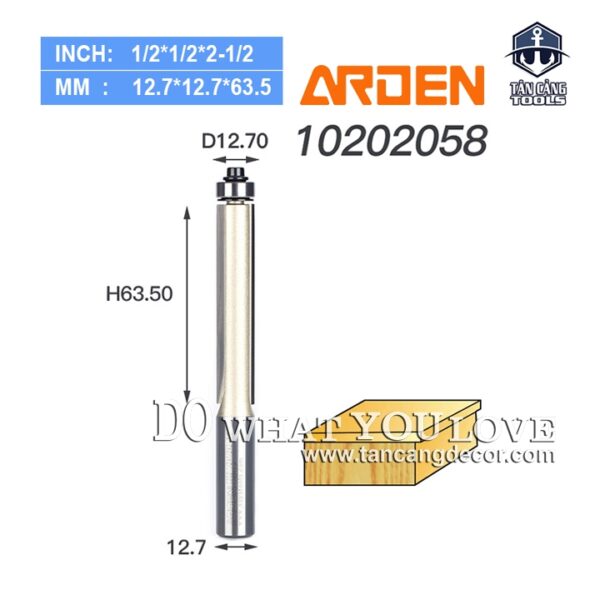 Mũi Router Arden Phay Thẳng bi dưới 12.7 x 63.5 mm Cốt 12.7 mm Arden 0202