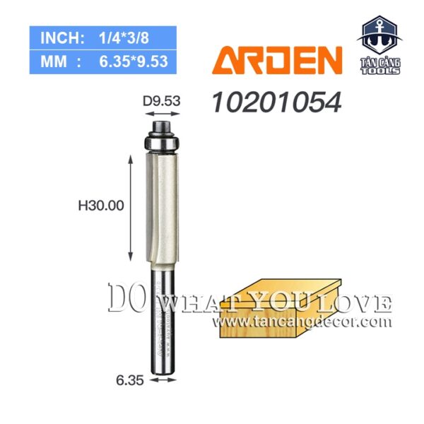 Mũi Router Arden Phay Thẳng bi dưới 9.53 x 30 mm Cốt 6.35 mm Arden 0201