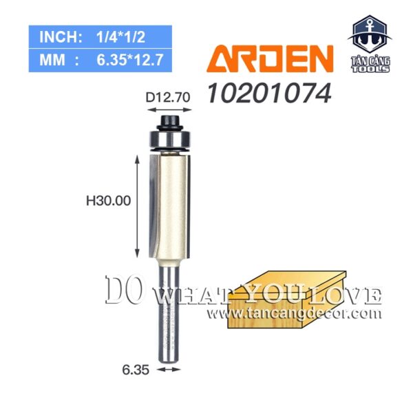 Mũi Router Arden Phay Thẳng bi dưới 12.7 x 30 mm Cốt 6.35 mm Arden 0201