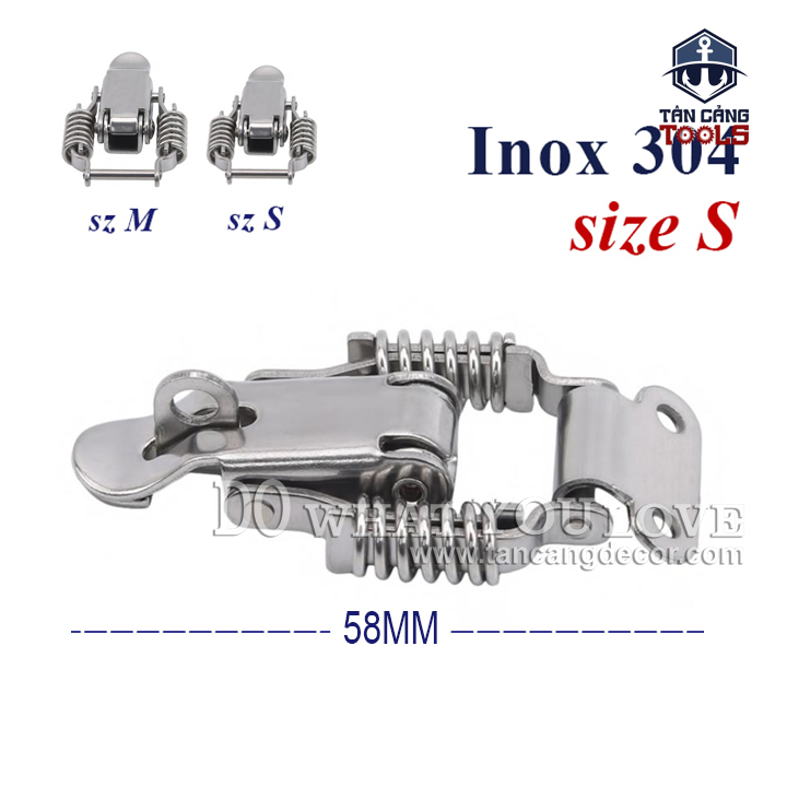 Khóa Gài Inox 304 Dạng Lò Xo Có Khóa Size S – KT :5.8 cm