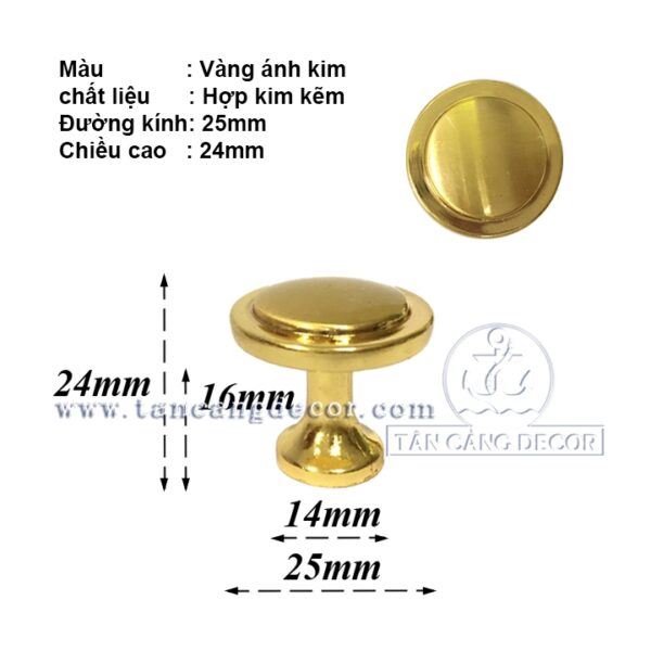 Tay Nắm 42 Tròn Cổ Điển Màu Vàng Ánh Kim - KT: 2.4cm