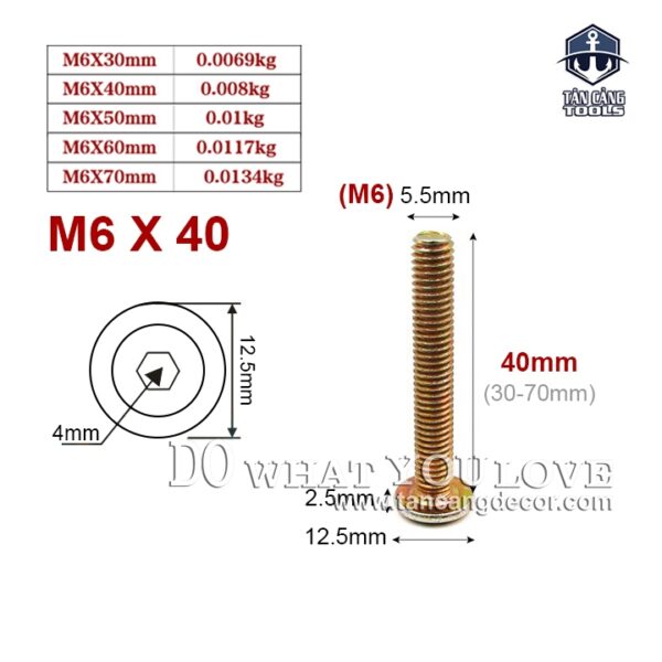Bulong Lục Giác Chìm M6 x 40 mm - 25 Con