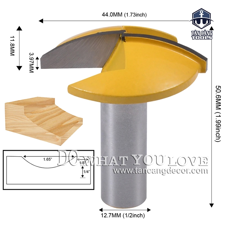 Mũi Router Đánh Pano Cung Tròn Bản 44 mm Cốt 12.7 mm - Ảnh 3