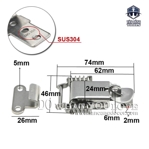 Alternative view of Khóa Gài Inox 304 Loại Có Khóa Dạng Lò Xo Size M – KT :7.4 cm