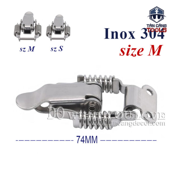 Khóa Gài Inox 304 Loại Trơn Dạng Lò Xo Size M – KT :7.4 cm