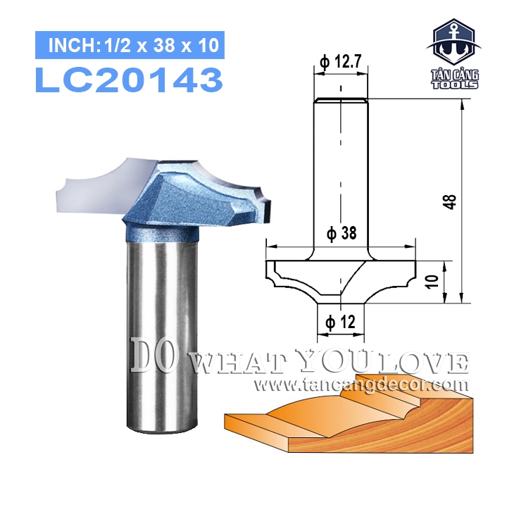 Mũi Router Đánh Pano Tủ Tideway 38 mm Cốt 12.7 mm - Ảnh 2
