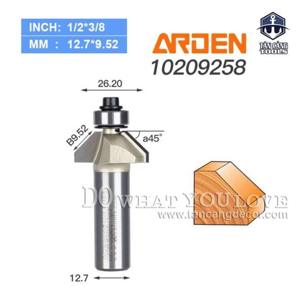 Mũi Router Arden Vát 45 Độ 9.52 mm Cốt 12.7 mm Arden 0209